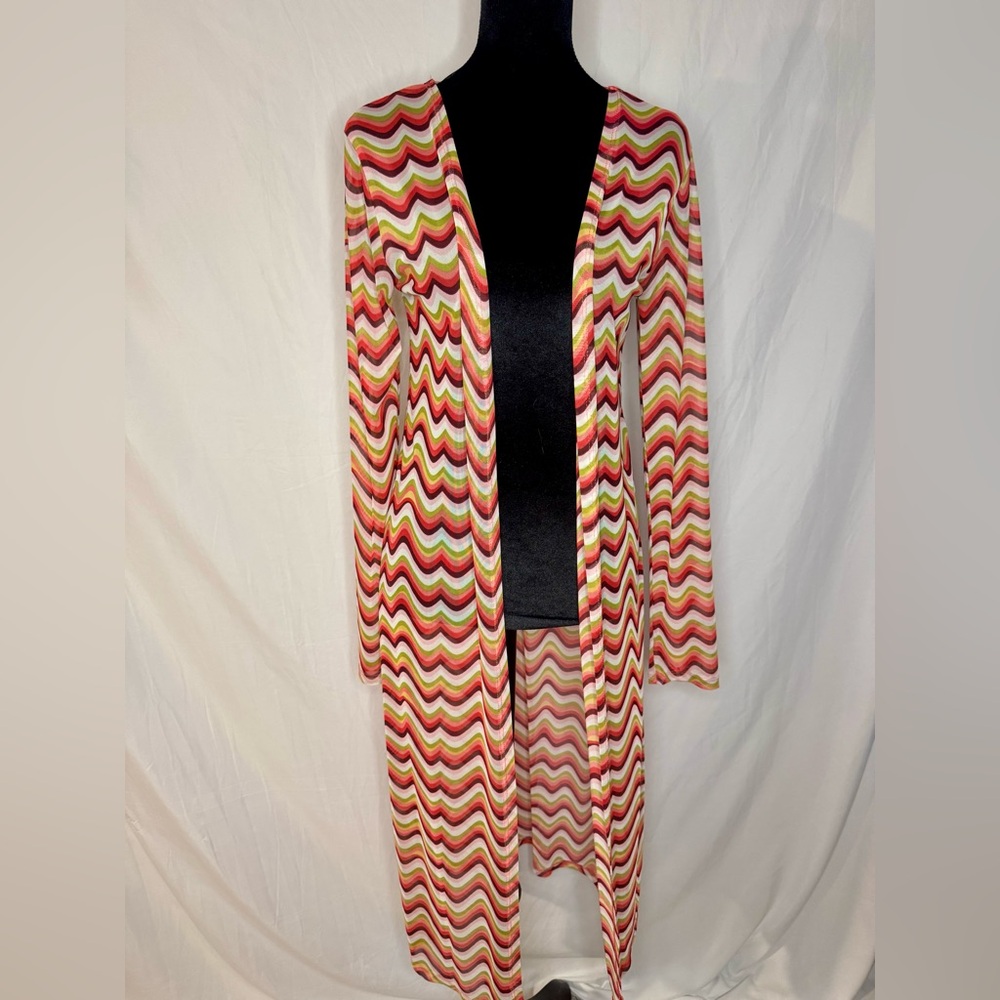 Multicolor Long Sheer Wavy Cardigan